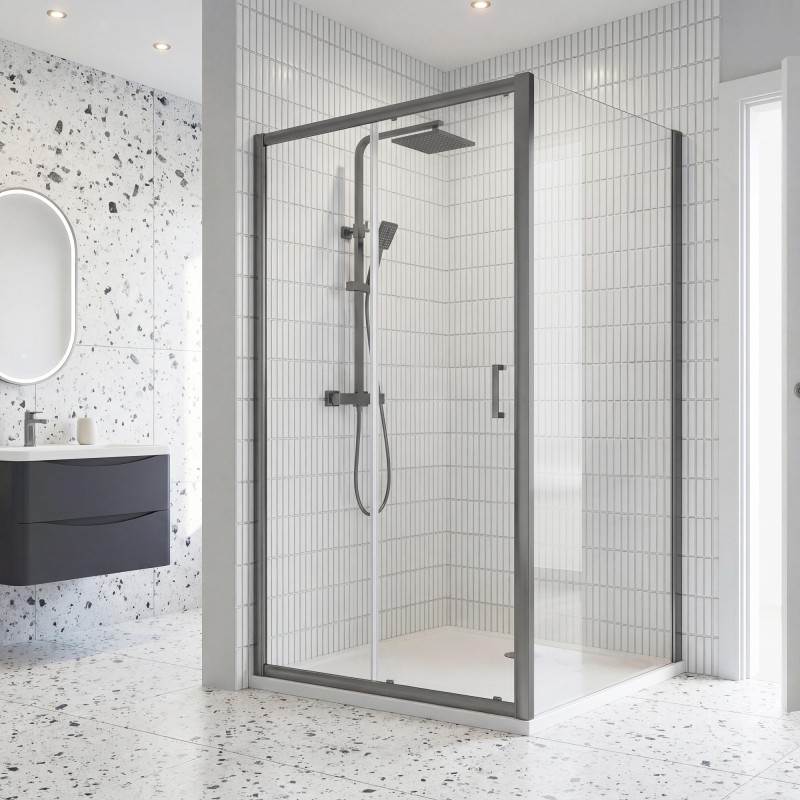 Brushed Pewter Rene 6mm Sliding Shower Doors - Insitu