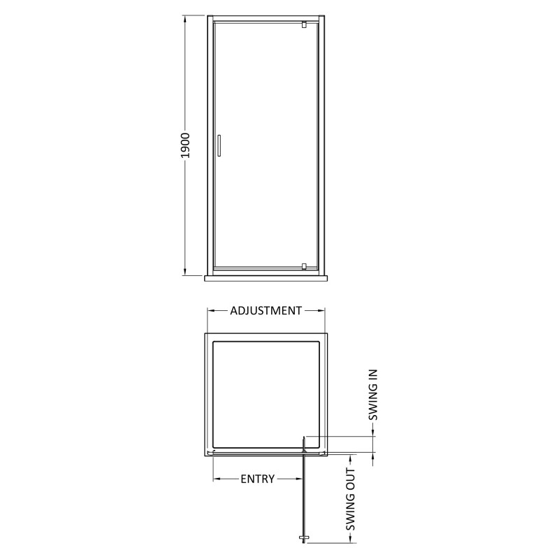 Brushed Pewter Rene 6mm Pivot Shower Door - Technical Drawing