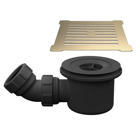 Brushed Brass Low Profile Square Shower Tray Cover & Black Waste