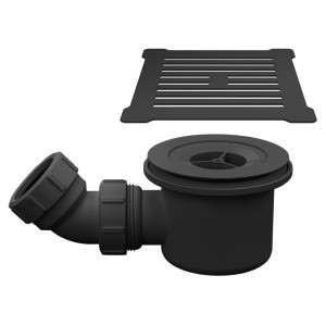 Black Low Profile Square Shower Tray Cover & Black Waste