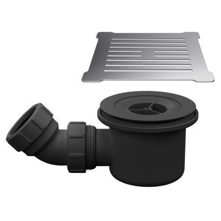 Chrome Low Profile Square Shower Tray Cover & Black Waste
