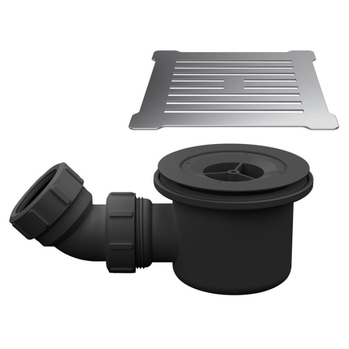 Chrome Low Profile Square Shower Tray Cover & Black Waste