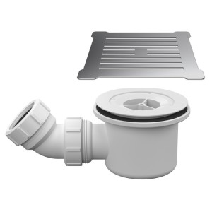 Chrome Low Profile Square Shower Tray Cover & White Waste