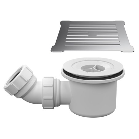 Chrome Low Profile Square Shower Tray Cover & White Waste