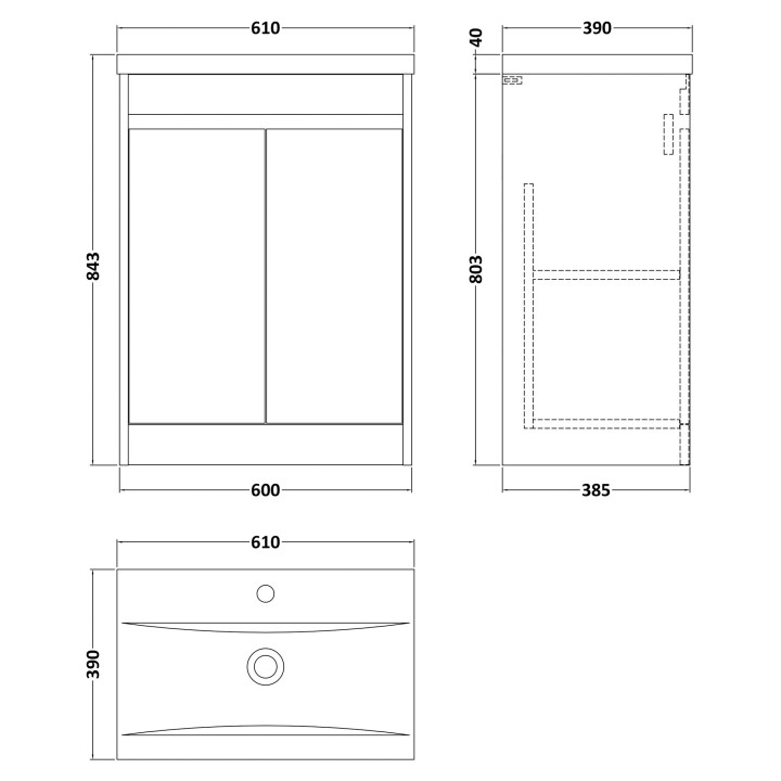 Havana 600mm Freestanding Cupboard Vanity Units