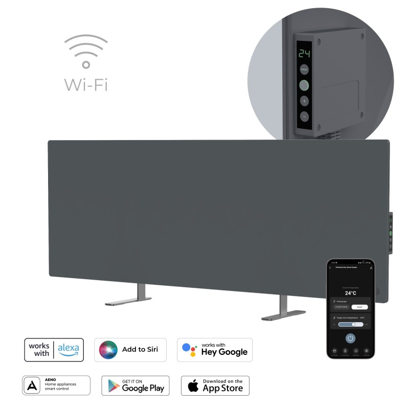 AENO Smart LED Wifi Grey Glass Infrared Reversible Panel Heater 700W
