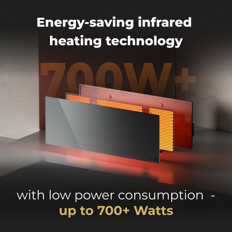 AENO Smart LED Wifi Grey Glass Infrared Reversible Panel Heater 700W