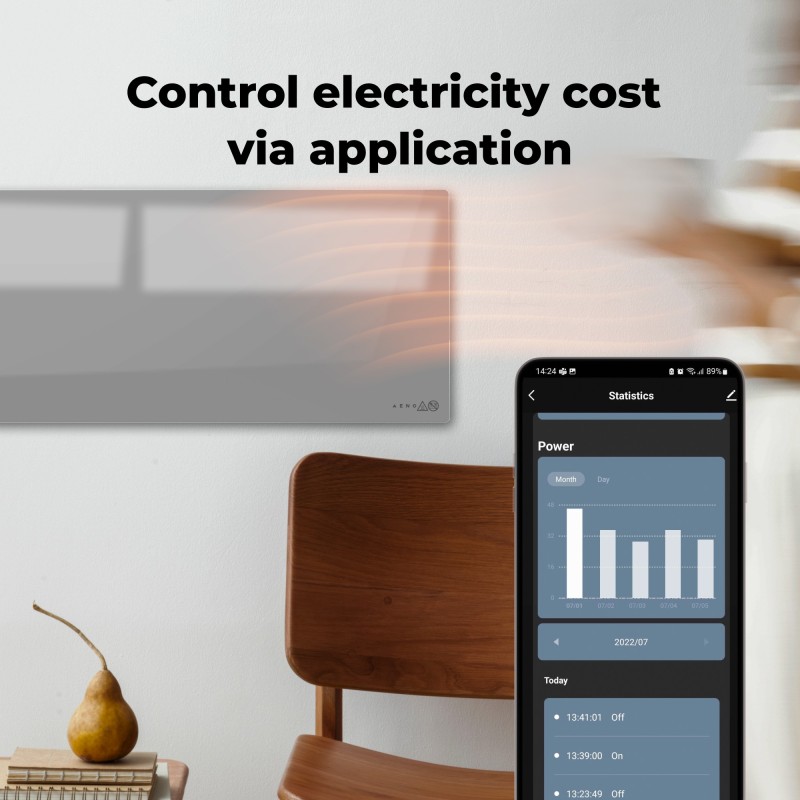 AENO Smart LED Wifi Grey Glass Infrared Reversible Panel Heater 700W
