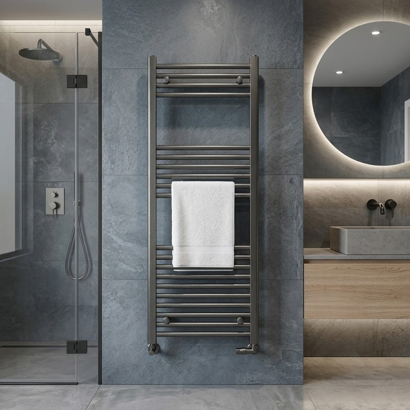 500mm (w) x 1200mm (h) Straight Gunmetal Towel Rail - closeup