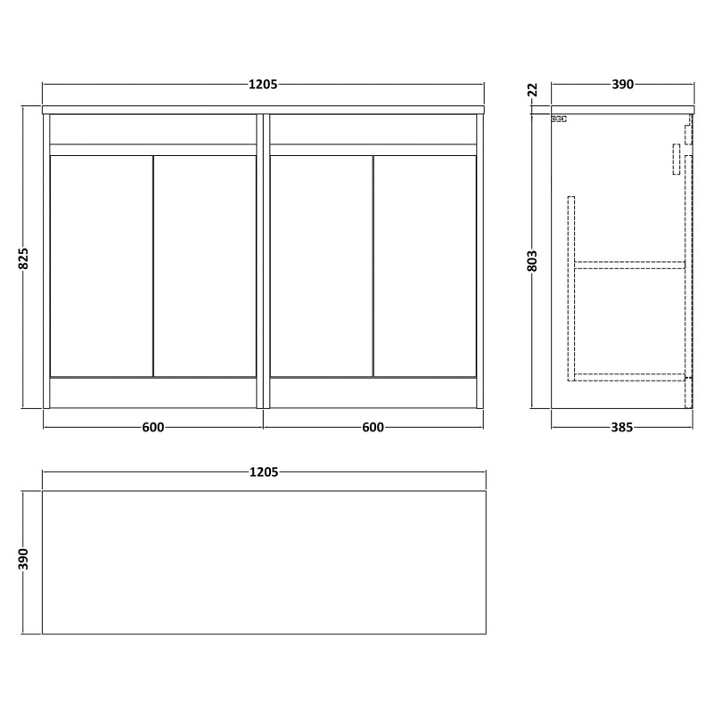 Havana 1200mm Freestanding Double Countertop Cupboard Vanity Units