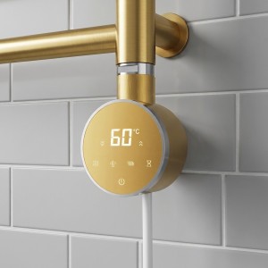 Brushed Brass Cleo Slimline Round Smart WIFI Thermostatic Electric Heating Element (300W - 900W)
