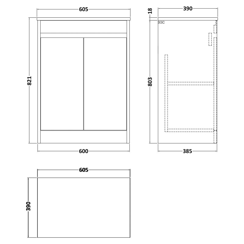 Havana 600mm Freestanding Double Countertop Cupboard Vanity Units