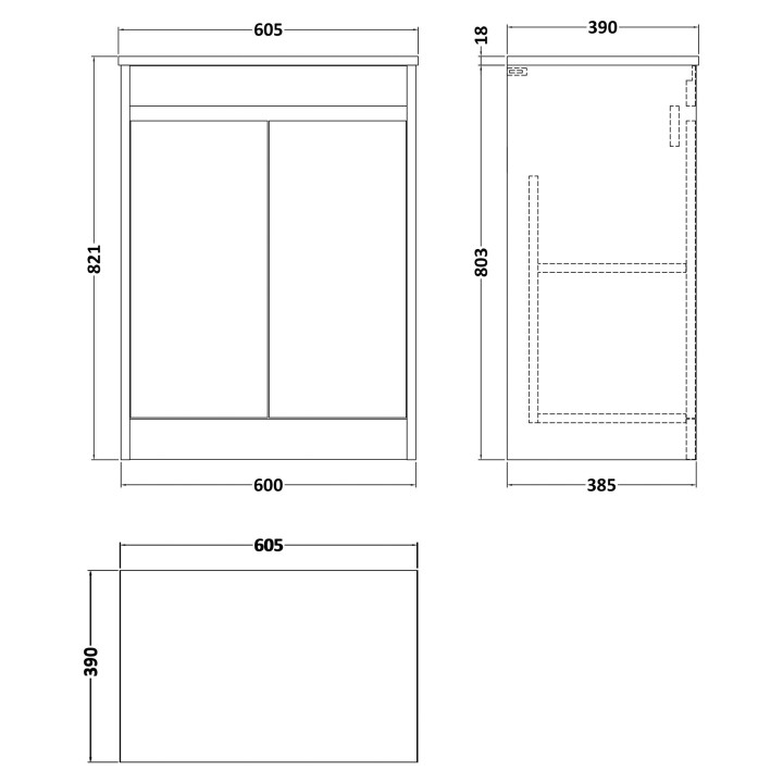 Havana 600mm Freestanding Double Countertop Cupboard Vanity Units