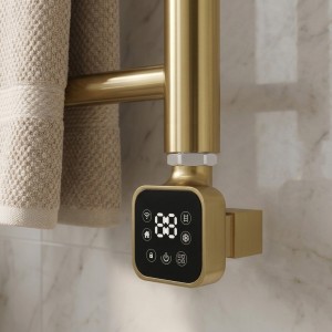 Brushed Brass Cleo Square Smart WIFI Thermostatic Electric Heating Element (300W - 900W)