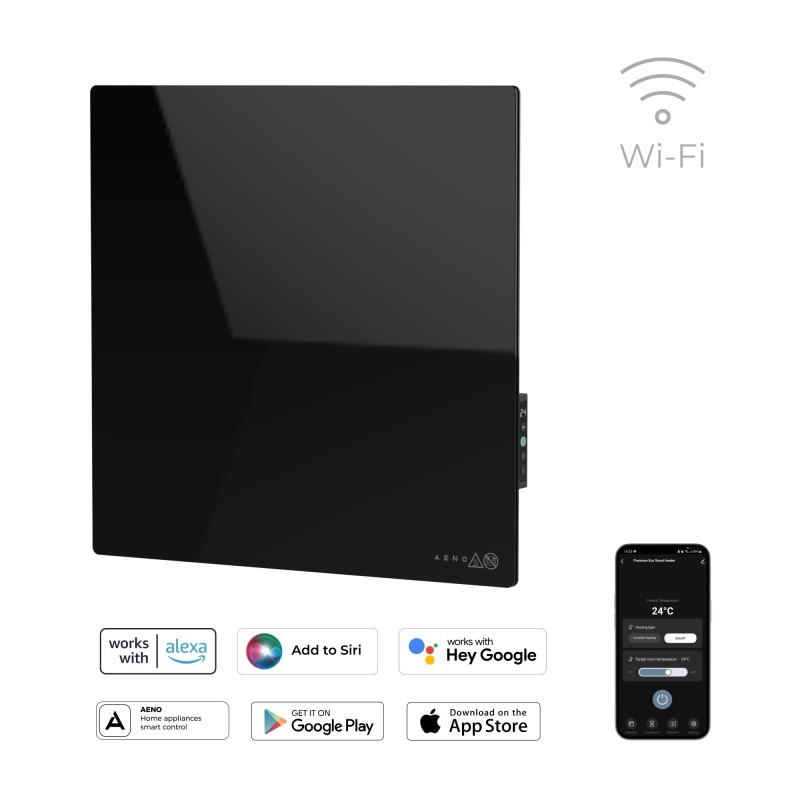 AENO Smart LED Wifi Black Glass Infrared Reversible Panel Heater 500W