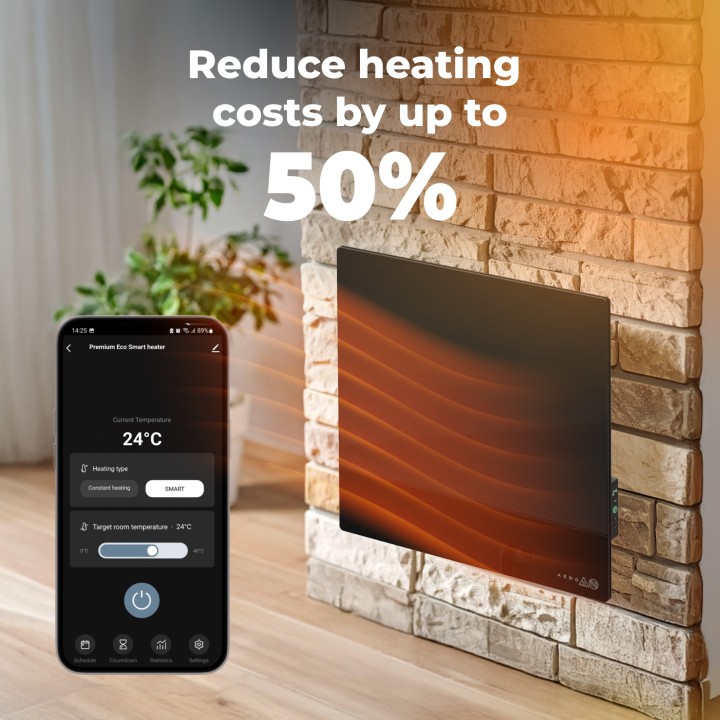 AENO Smart LED Wifi Black Glass Infrared Reversible Panel Heater 500W