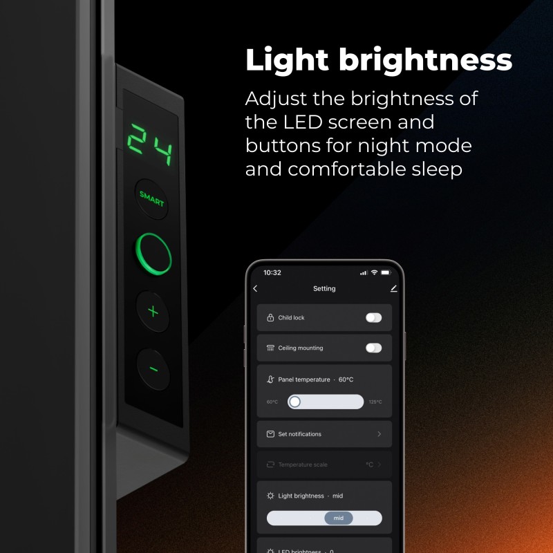 AENO Smart LED Wifi Black Glass Infrared Reversible Panel Heater 500W
