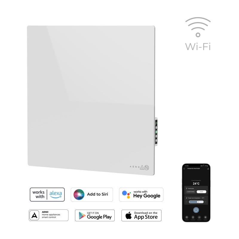 AENO Smart LED Wifi White Glass Infrared Reversible Panel Heater 500W
