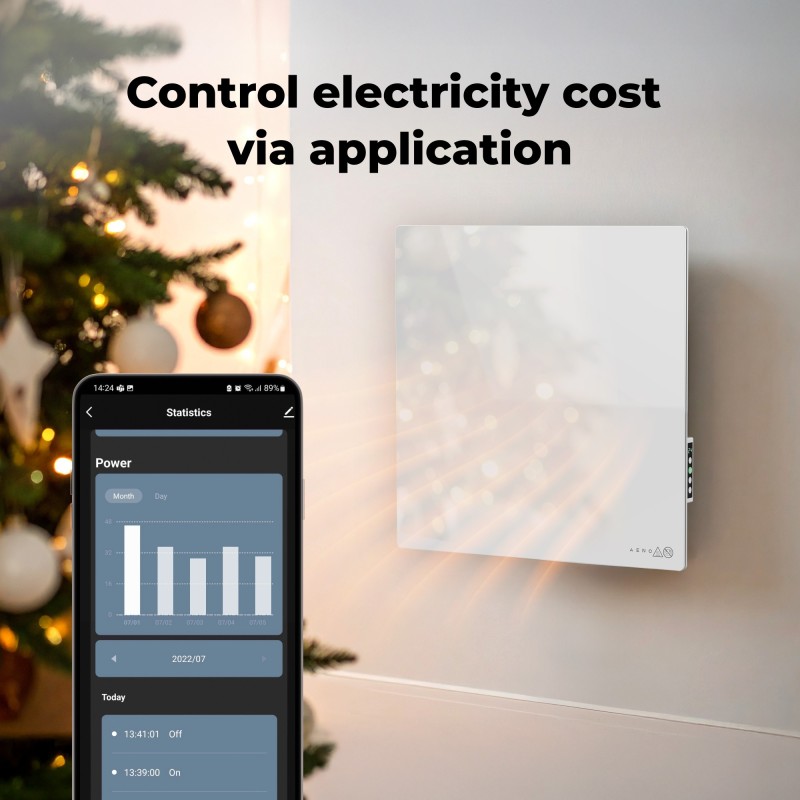 AENO Smart LED Wifi White Glass Infrared Reversible Panel Heater 500W