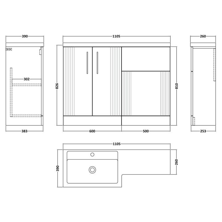 Deco 1100mm Freestanding Bathroom Combination Drawer Vanity Unit – Basin & WC Set