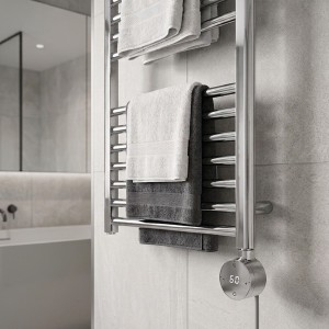 Chrome Cleo Compact Round Thermostatic Electric Heating Element (300W - 400W)