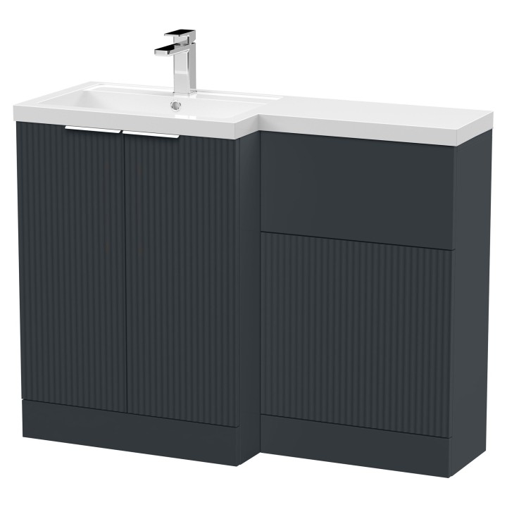 Fluted 1100mm Freestanding Bathroom Combination Drawer Vanity Unit – Basin & WC Set