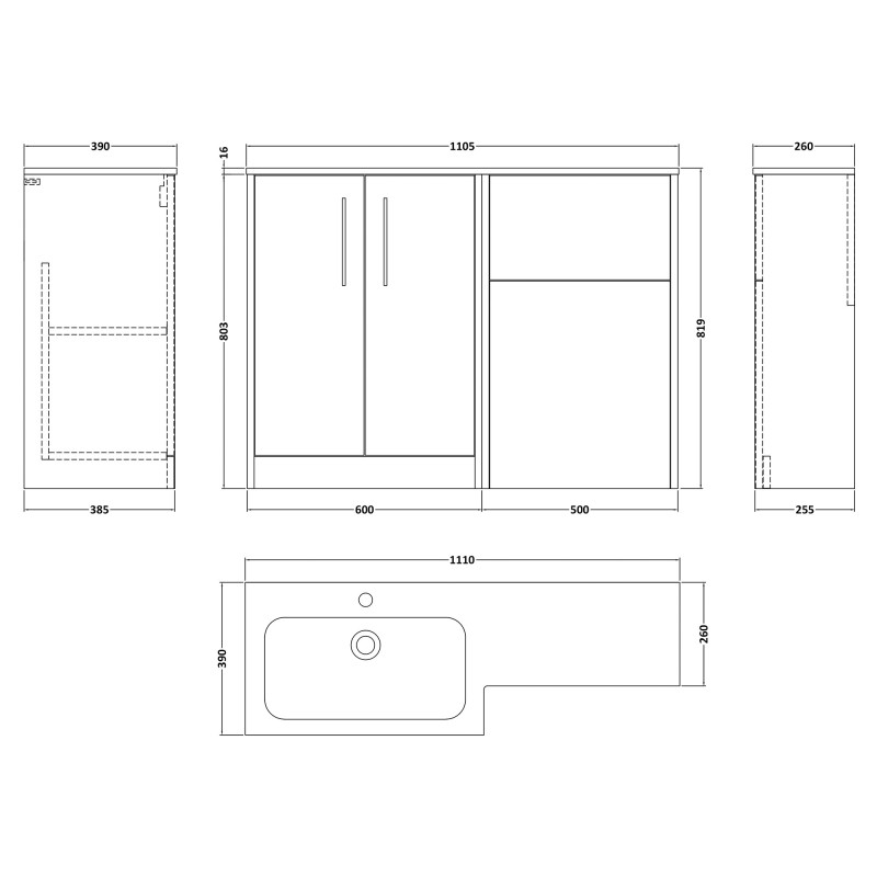 Juno 1100mm Freestanding Bathroom Combination Drawer Vanity Unit – Basin & WC Set