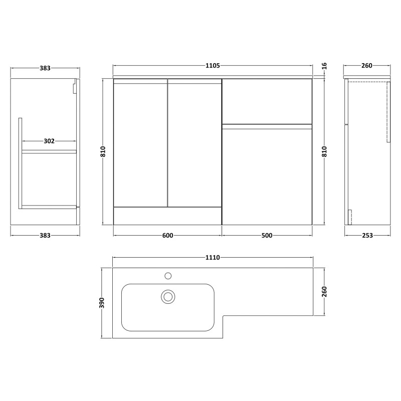 Urban 1100mm Freestanding Bathroom Combination Drawer Vanity Unit – Basin & WC Set