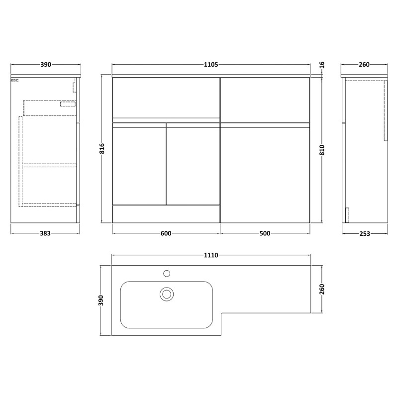 Urban 1100mm Freestanding Bathroom Combination Drawer Vanity Unit – Basin & WC Set