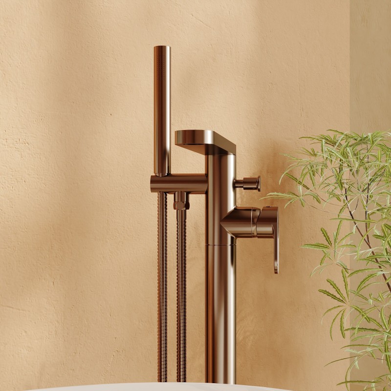 Cyprus Brushed Bronze Freestanding Fluted Single Lever Bath/Shower Mixer & Hand Shower