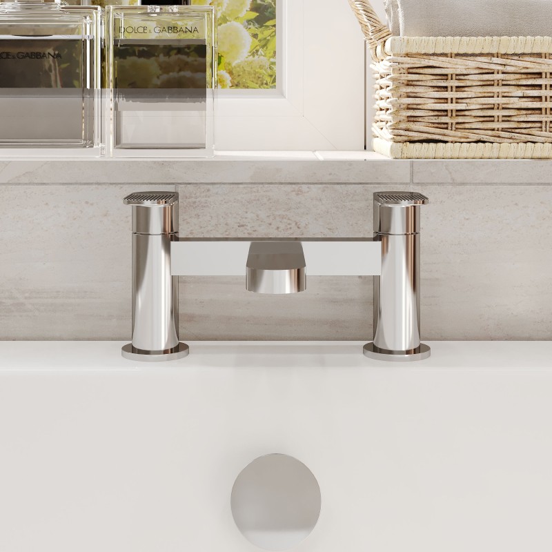 Cyprus Fluted Chrome Twin Lever Deck Mounted Bath Filler Tap