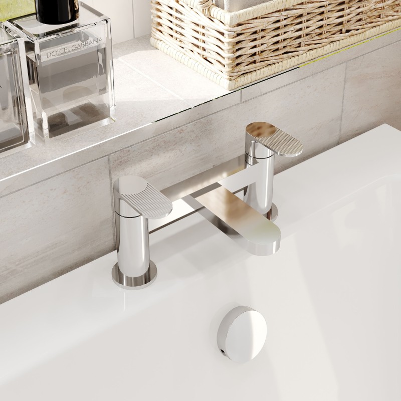 Cyprus Fluted Chrome Twin Lever Deck Mounted Bath Filler Tap