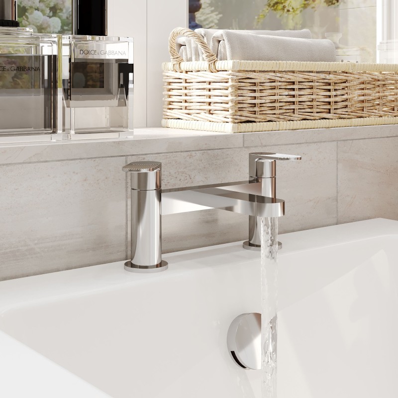 Cyprus Fluted Chrome Twin Lever Deck Mounted Bath Filler Tap - Insitu