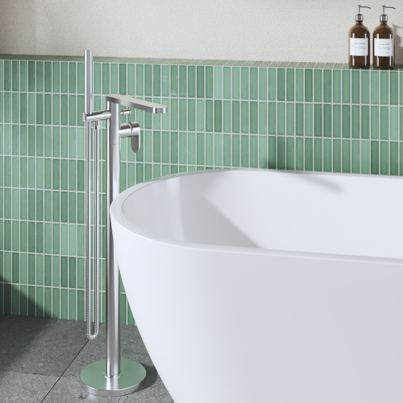 Cyprus Chrome Freestanding Fluted Single Lever Bath/Shower Mixer & Hand Shower