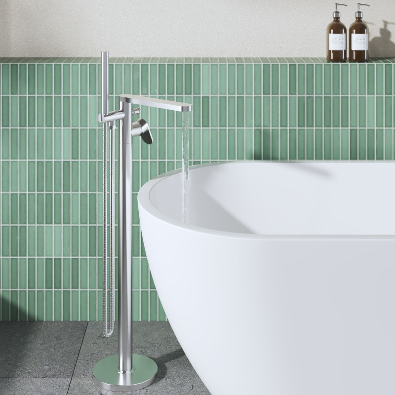 Cyprus Chrome Freestanding Fluted Single Lever Bath/Shower Mixer & Hand Shower - Insitu