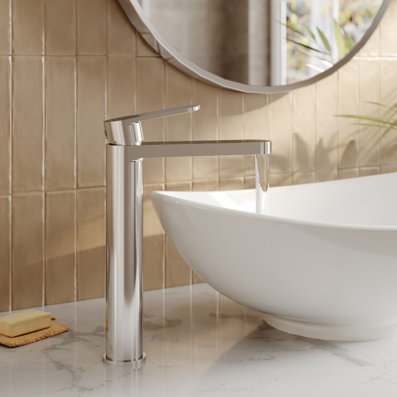 Cyprus Fluted Chrome High-Rise Mono Basin Mixer Tap - Insitu