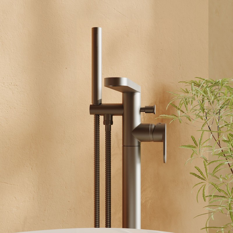 Cyprus Brushed Pewter Freestanding Fluted Single Lever Bath/Shower Mixer & Hand Shower