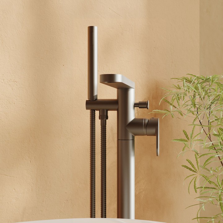 Cyprus Brushed Pewter Freestanding Fluted Single Lever Bath/Shower Mixer & Hand Shower
