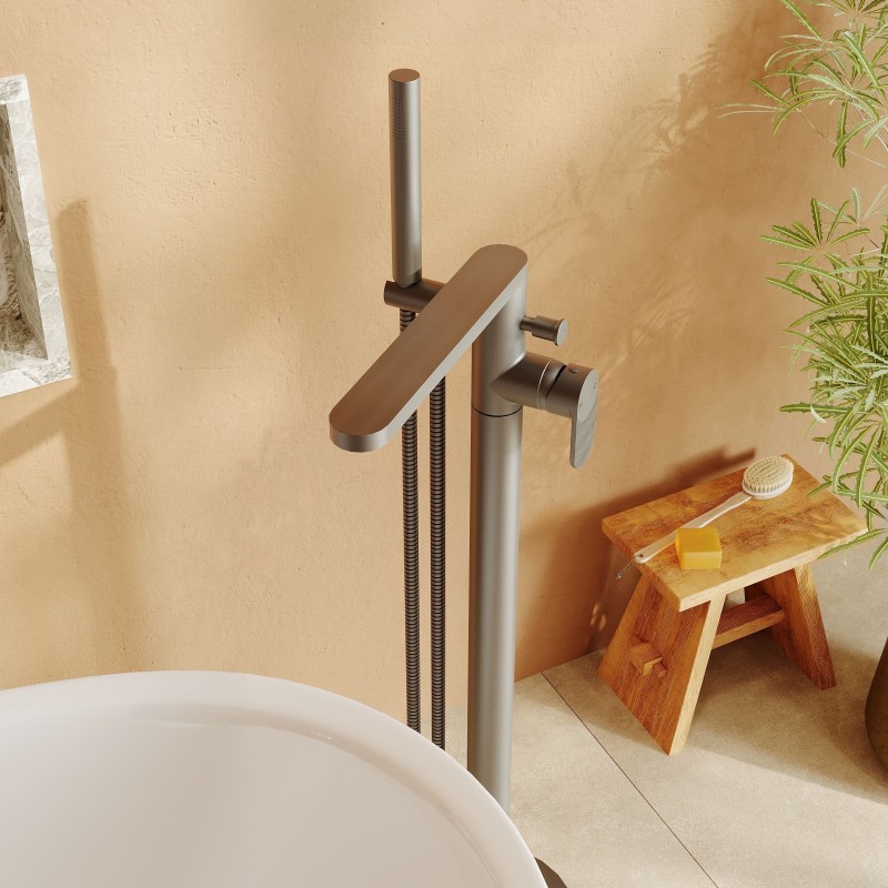 Cyprus Brushed Pewter Freestanding Fluted Single Lever Bath/Shower Mixer & Hand Shower