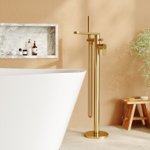 Cyprus Brushed Brass Freestanding Fluted Single Lever Bath/Shower Mixer & Hand Shower