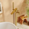 Cyprus Brushed Brass Freestanding Fluted Single Lever Bath/Shower Mixer & Hand Shower