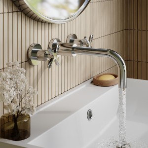 Aztec Chrome Wall Mounted 3 Tap Hole Basin Mixer Tap