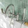 Aztec Twin Lever Chrome Deck Mounted Bath/Shower Mixer with Hand Shower & Parking Bracket - Insitu