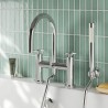 Aztec Twin Lever Chrome Deck Mounted Bath/Shower Mixer with Hand Shower & Parking Bracket - Insitu
