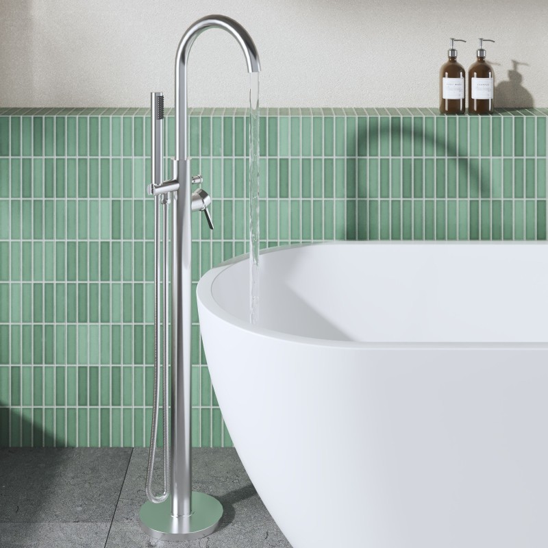 Aztec Chrome Freestanding Single Lever Bath/Shower Mixer & Hand Shower - Insitu