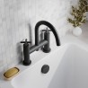 Aztec Matt Black Twin Lever & Spout Deck Mounted Bath Filler Tap - Insitu