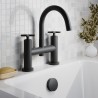 Aztec Matt Black Twin Lever & Spout Deck Mounted Bath Filler Tap - Insitu