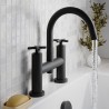 Aztec Matt Black Twin Lever & Spout Deck Mounted Bath Filler Tap - Insitu