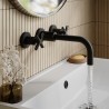 Aztec Matt Black Wall Mounted 3 Tap Hole Basin Mixer Tap - Insitu