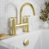 Aztec Brushed Brass Twin Lever & Spout Deck Mounted Bath Filler Tap - Insitu
